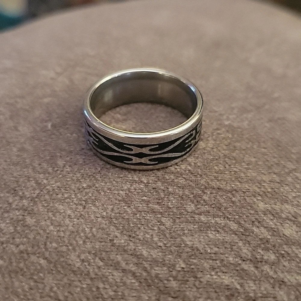 Two Tone Scroll Viking Stainless Steel Wedding Band Size 9.5